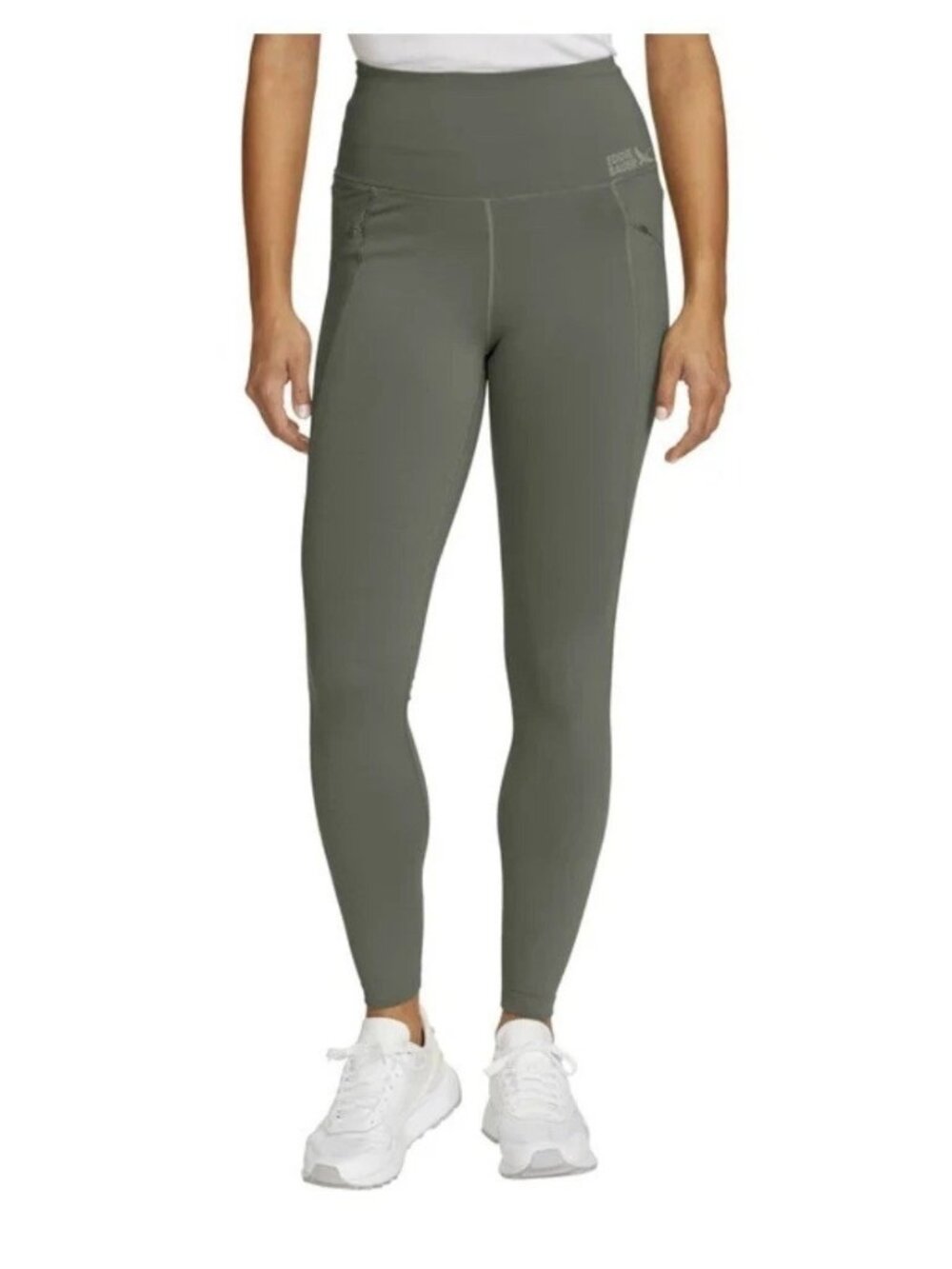 NWT Eddie Bauer Women's M Green Trail Tight Leggings Zip Pockets  P0811